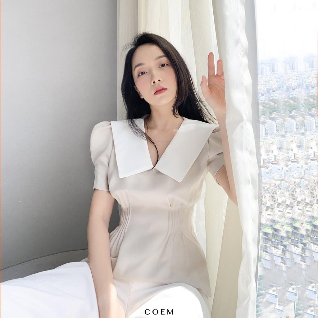 Áo Kiểu Sơ Mi Xếp Ly Eo Tay Phồng Màu Nude Chất Liệu Cotton Premium CO EM Thiết Kế Phù Hợp Công Sở Đi Tiệc Đi Chơi
