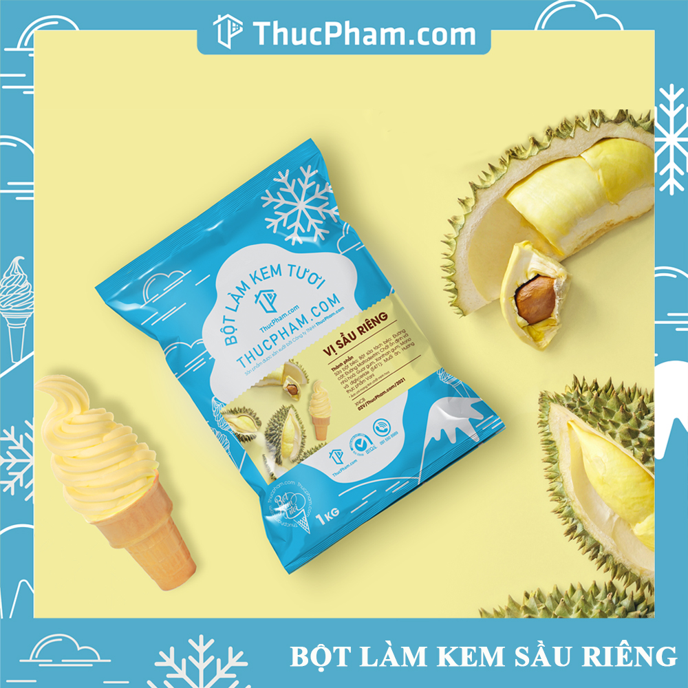 [ĂN BAO GHIỀN❤️] Bột Làm Kem Tươi THUCPHAM.COM Vị Sầu Riêng 1kg - Công Thức Độc Quyền Hương Vị Mới, Không Gắt, Không Hắc