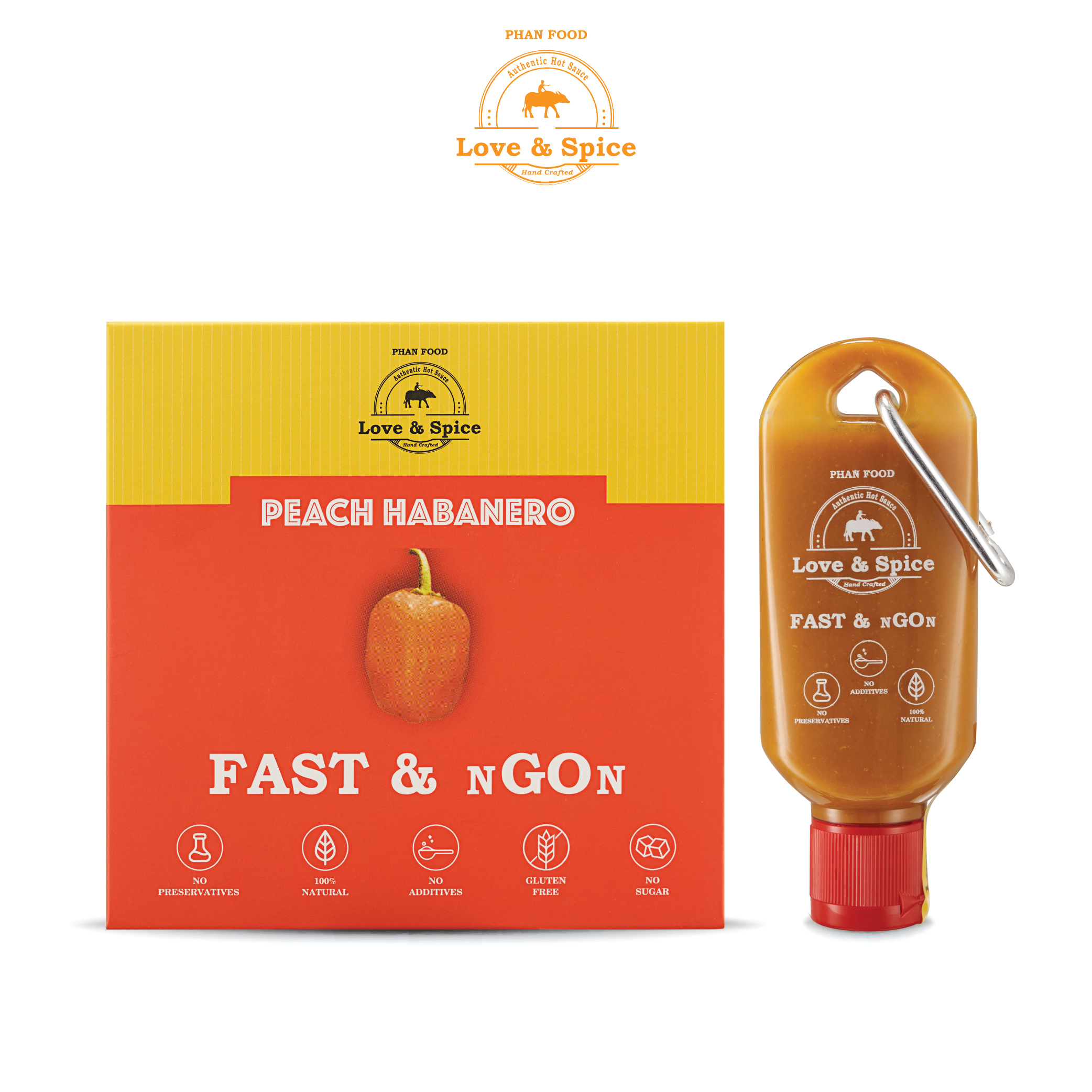 Móc khóa tương ớt siêu cay Love & Spice CAY QUÁ ĐÃ lên men tự nhiên từ ớt Peach Habanero chai 60ml