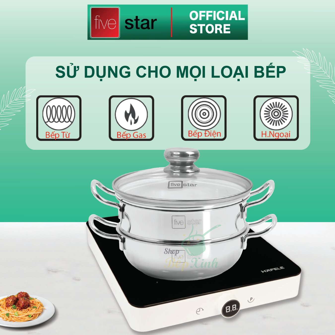 Nồi lẩu xửng hấp FIVESTAR 3 đáy từ nắp kính