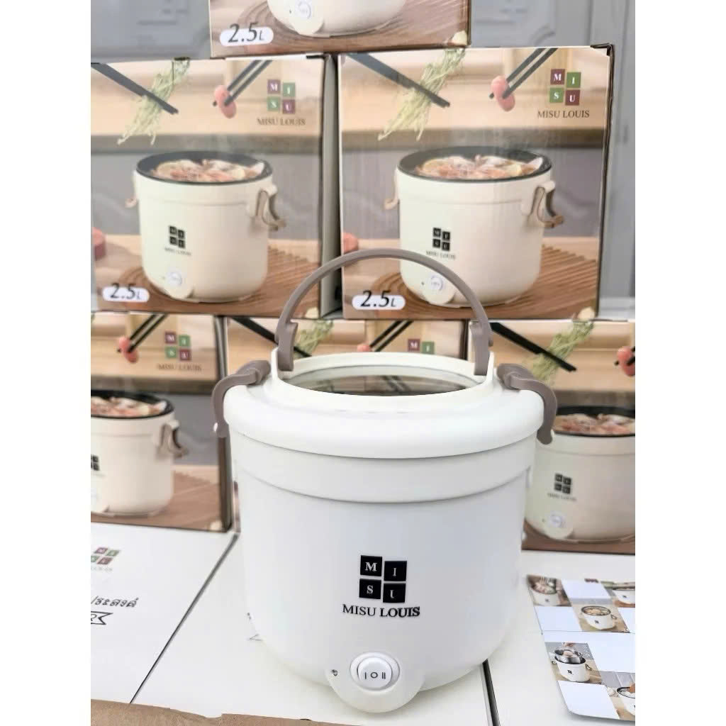 Nồi Lẩu Điện Mini Đa Năng 2.5L MISU LOUIS - Nồi Nấu Mì, Hấp, Chiên, Lẩu Mini Có Xửng Hấp 600W - HÀNG CHÍNH HÃNG MINIIN