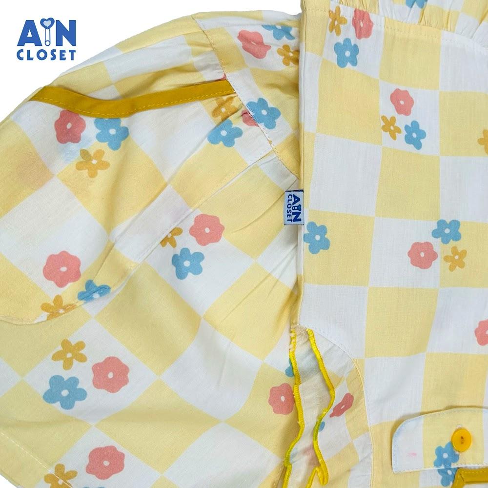 Bộ quần áo Ngắn bé gái họa tiết Caro Hoa Vàng cotton - AICDBGL3XZCM - AIN Closet