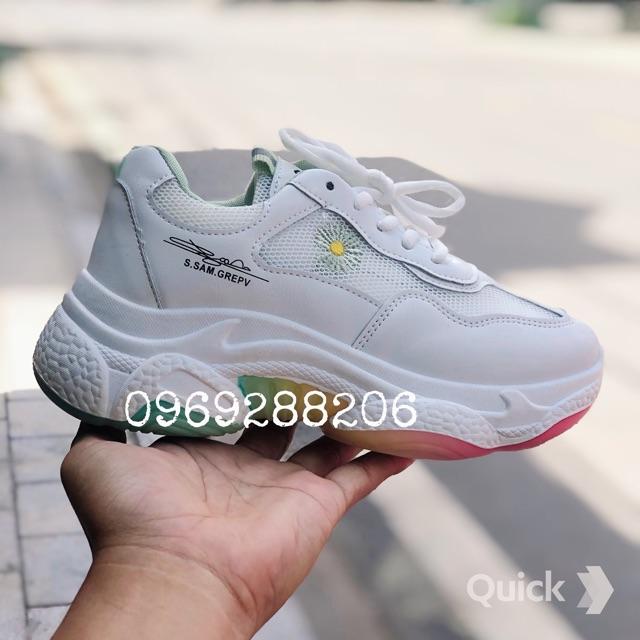 Giày sneakers thể thao giày nữ phối lưới thoáng khí hoa cúc độn đế cầu vồng, tăng chiều cao