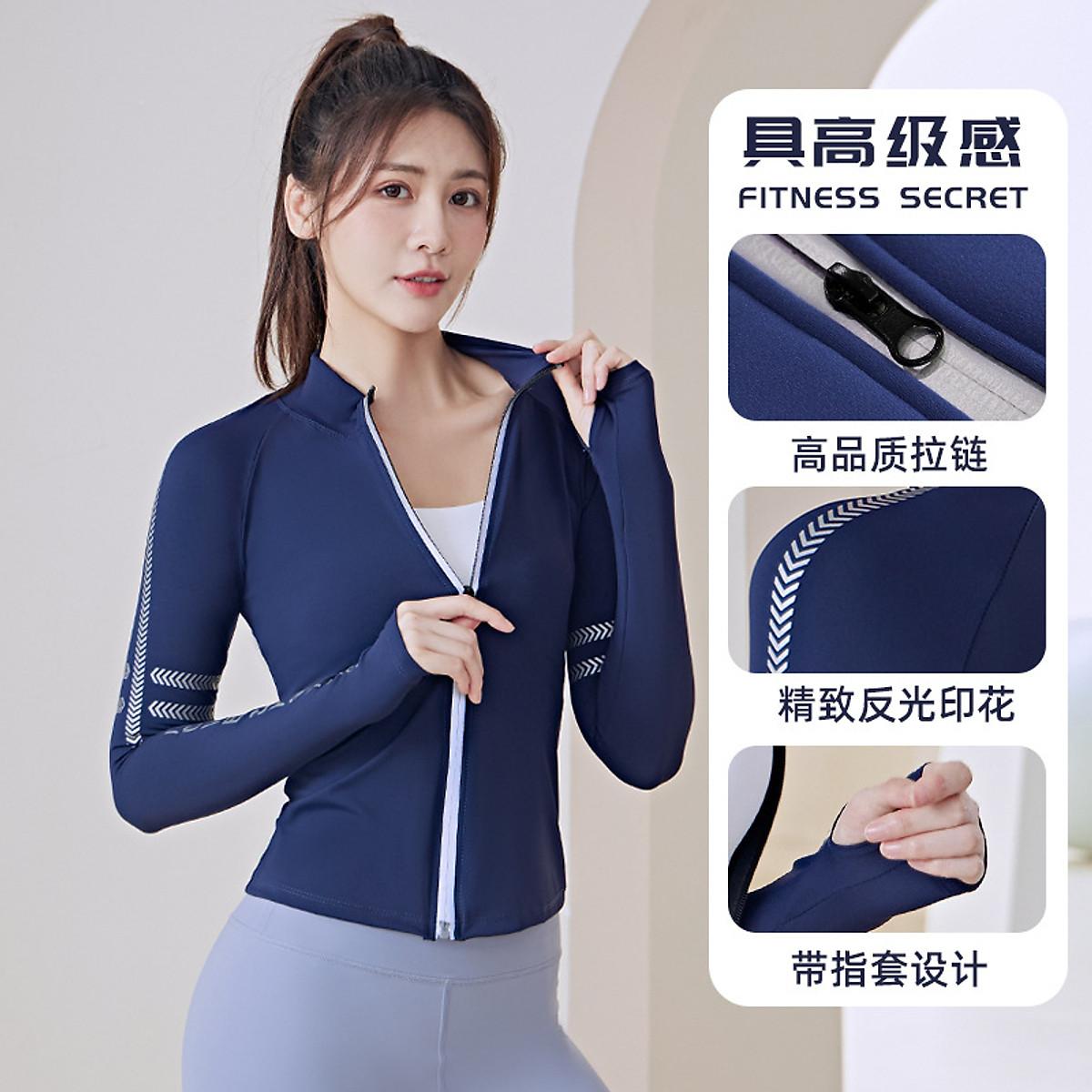 Áo Khoác Thể Thao Dài Tay Cổ Đứng Phối Khóa Kéo Chất Vải Khô Thoáng Nhanh - Xanh