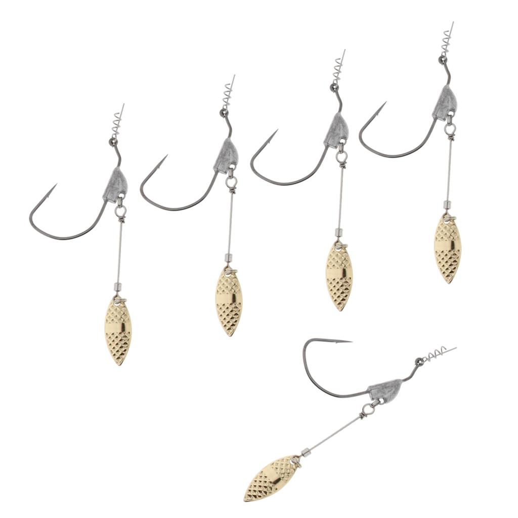 5pcs Weighted Fishing Hooks with Lead Spoon Spring For Swimbaits