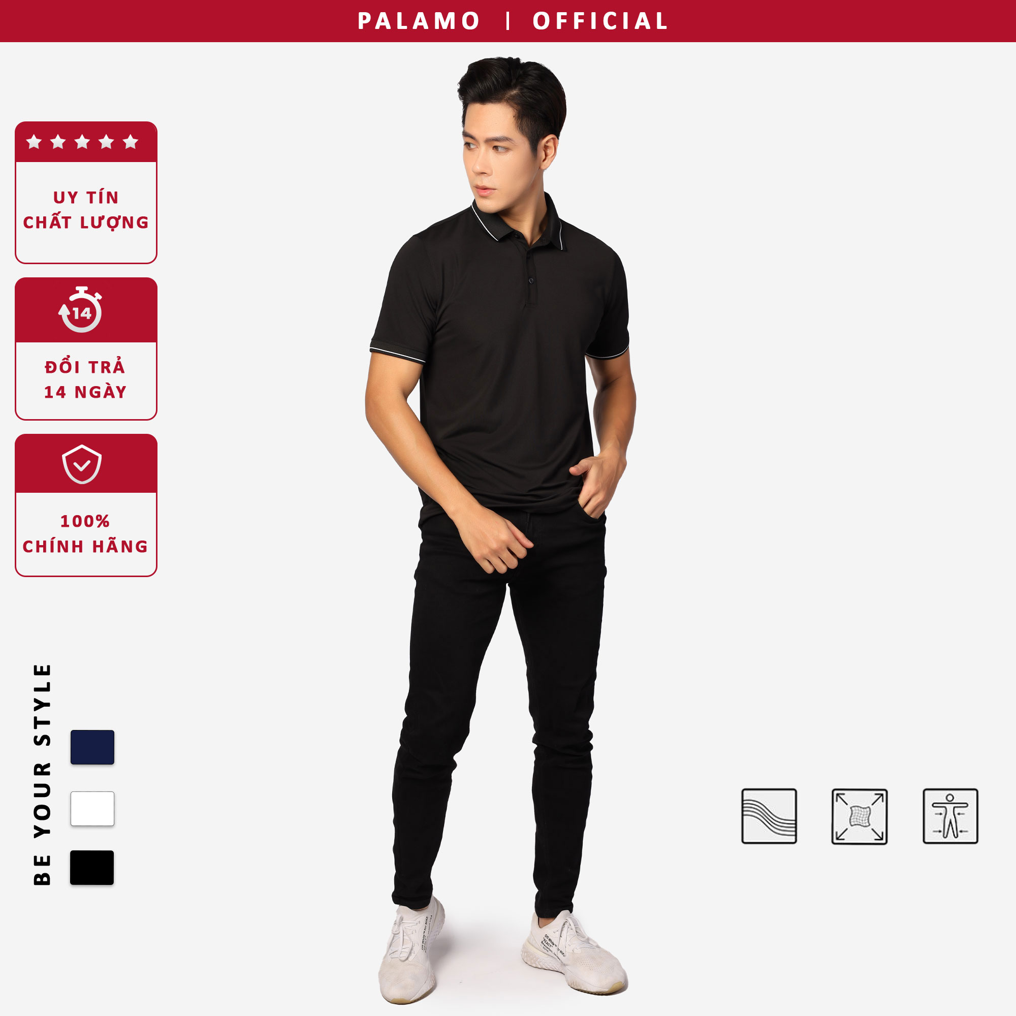 Áo thun polo nam Palamo regular fit classic / coolmax xanh đen