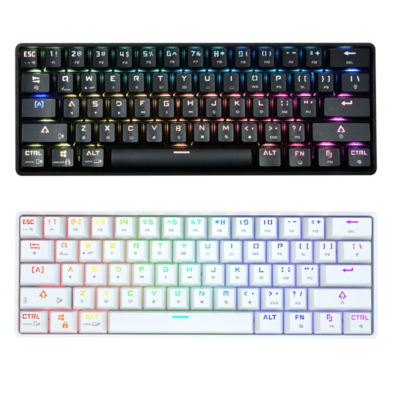 Bluetooth-Tương Thích Chế Độ Kép Cơ RGB Nhiều Hiệu Ứng Ánh Sáng 61 Phím Máy Tính Bảng Điện Thoại Di Động Xanh Cho máy Tính Game Thủ
