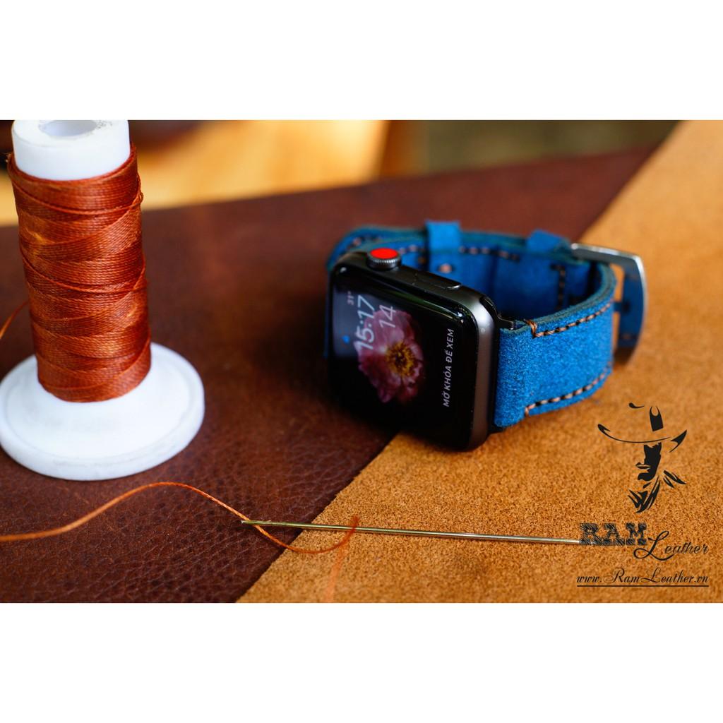 Dây đồng hồ da bò thật RAM Leather classic 1963 xanh blue coban handmade