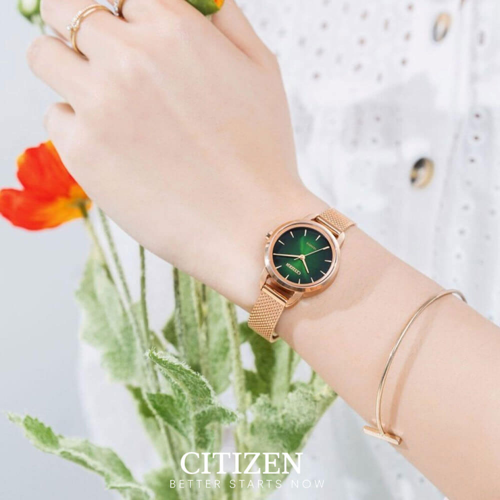 Đồng Hồ Nữ Citizen Pin (Quartz) EQ3003-50W (26mm) - Dây Kim Loại - Kính Khoáng - Mặt Xanh
