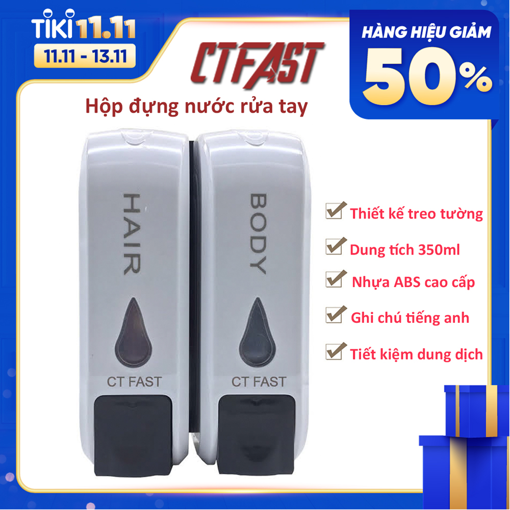 Hộp Đựng Nước Rửa Tay, Dầu Gội, Sữa Tắm Treo Tường Loại 2 Ngăn CTFAST Có Chữ Tiếng Anh Phân Biệt - Hàng Chính Hãng 