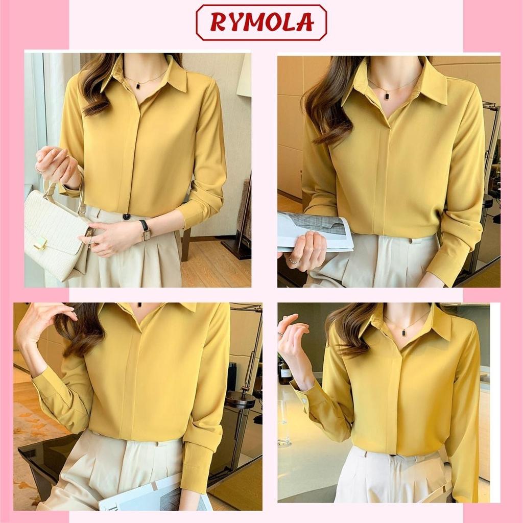Áo Sơ Mi Nữ Công Sở Màu Vàng Cổ Đức MOLA Kiểu Hàn Quốc Vintage Ulzzang Form Rộng Dài Tay Đẹp Chất Lụa Cao Cấp A2V