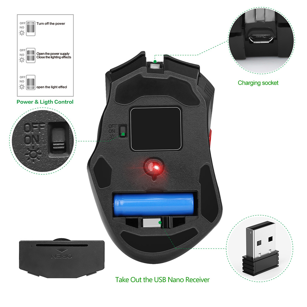 Chuột chơi game không dây HXSJ T88 có thể sạc lại có thể điều chỉnh 4800DPI quang học