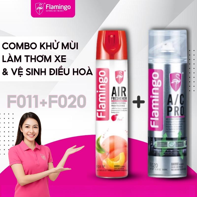Combo Khử Mùi Làm Thơm F011 &amp; Vệ Sinh Điều Hoà F020 Flamingo Chính Hãng Làm Sạch Chống Nấm Mốc Khoang Lái - Combo F011 &amp; F020