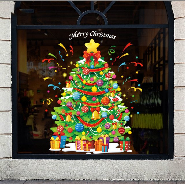 Decal trang trí Noel hít tĩnh điện - Cây thông phụ kiện Noel đáng yêu