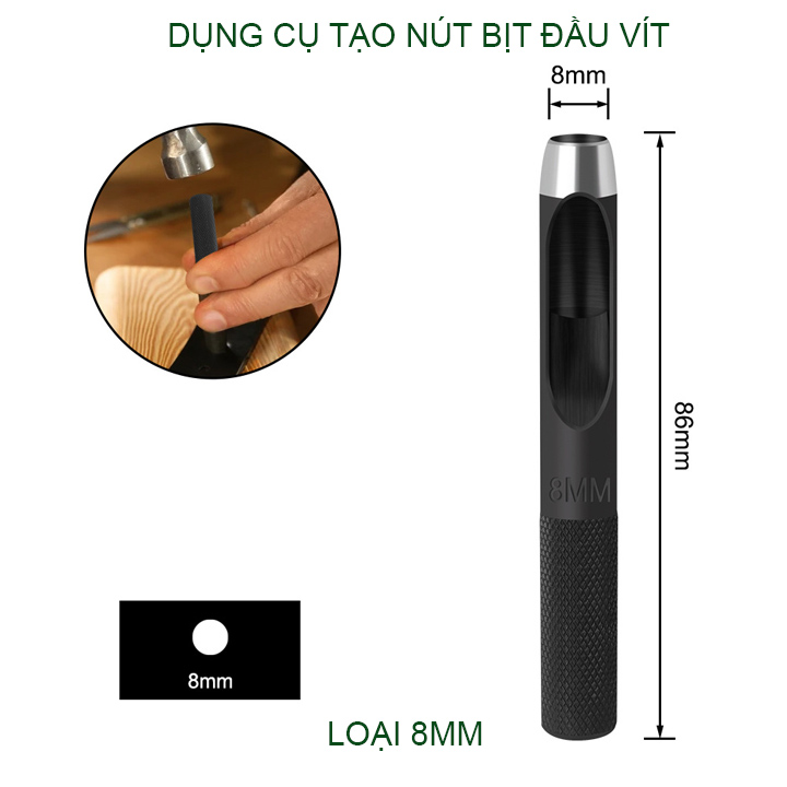 Mũi khoan gỗ, nhôm bắt âm đầu mũ vít D8mm có dụng cụ tạo nút bịt thông minh tiện dụng