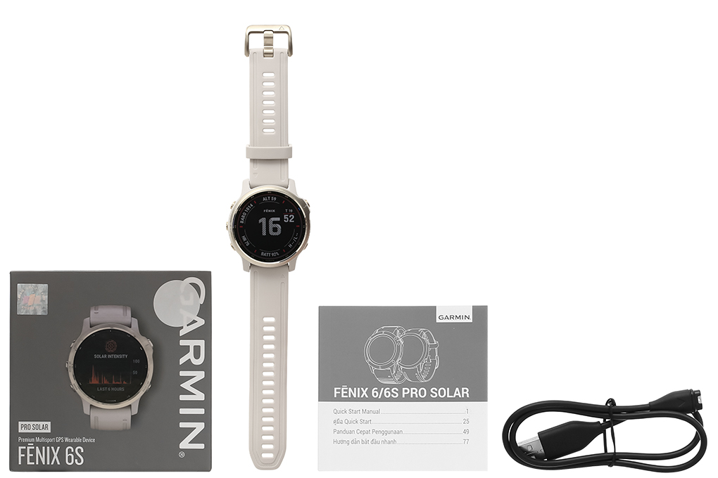 Đồng hồ thông minh Garmin Fenix 6S Pro Solar dây silicone - Hàng chính hãng