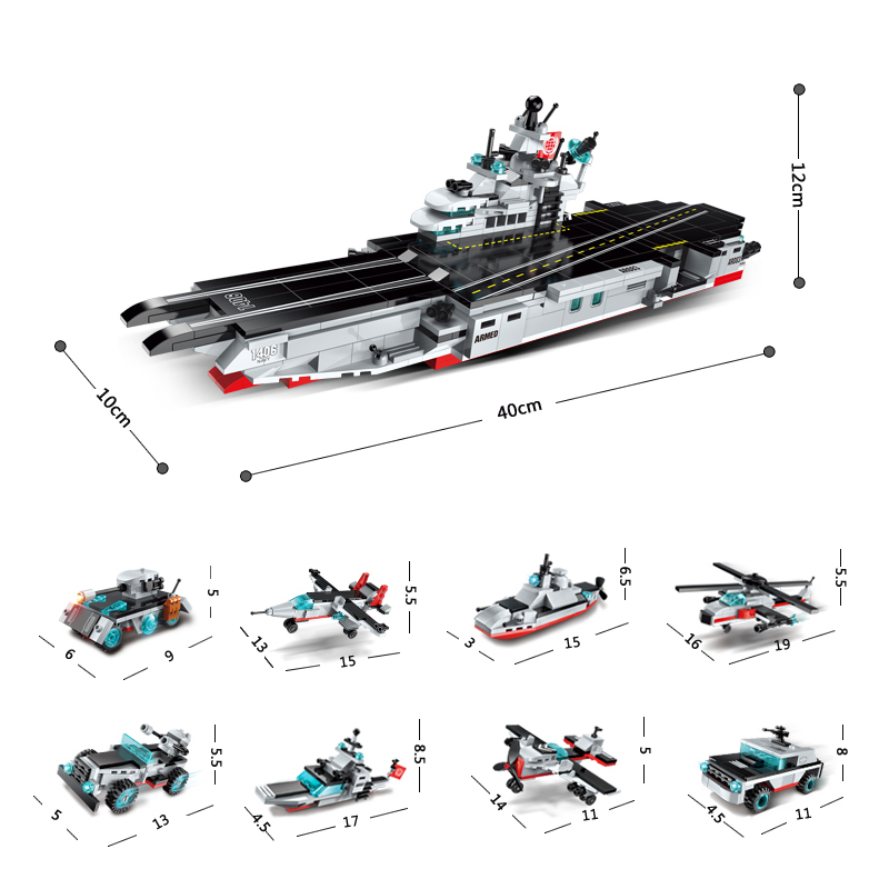 Đồ chơi lắp ráp mô hình Tàu sân bay 8in1 QMAN 1406 (643 chi tiết)