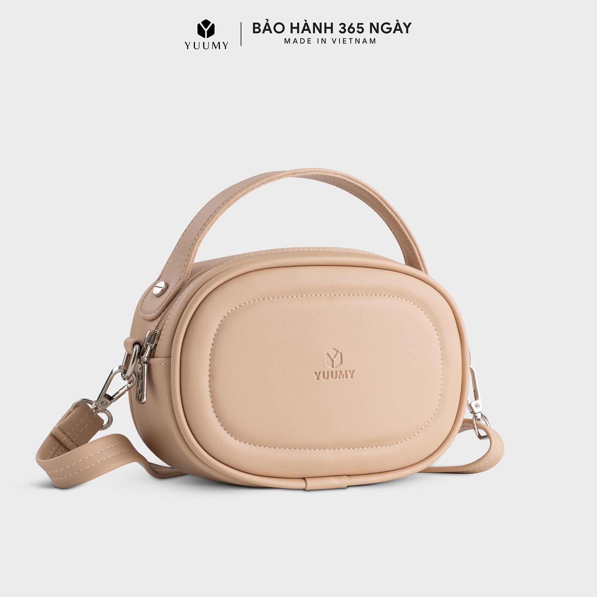Túi Yuumy ( Thời trang nữ dáng tròn bầu viền chỉ size 20 - Túi đeo chéo da Seasand YN246 )