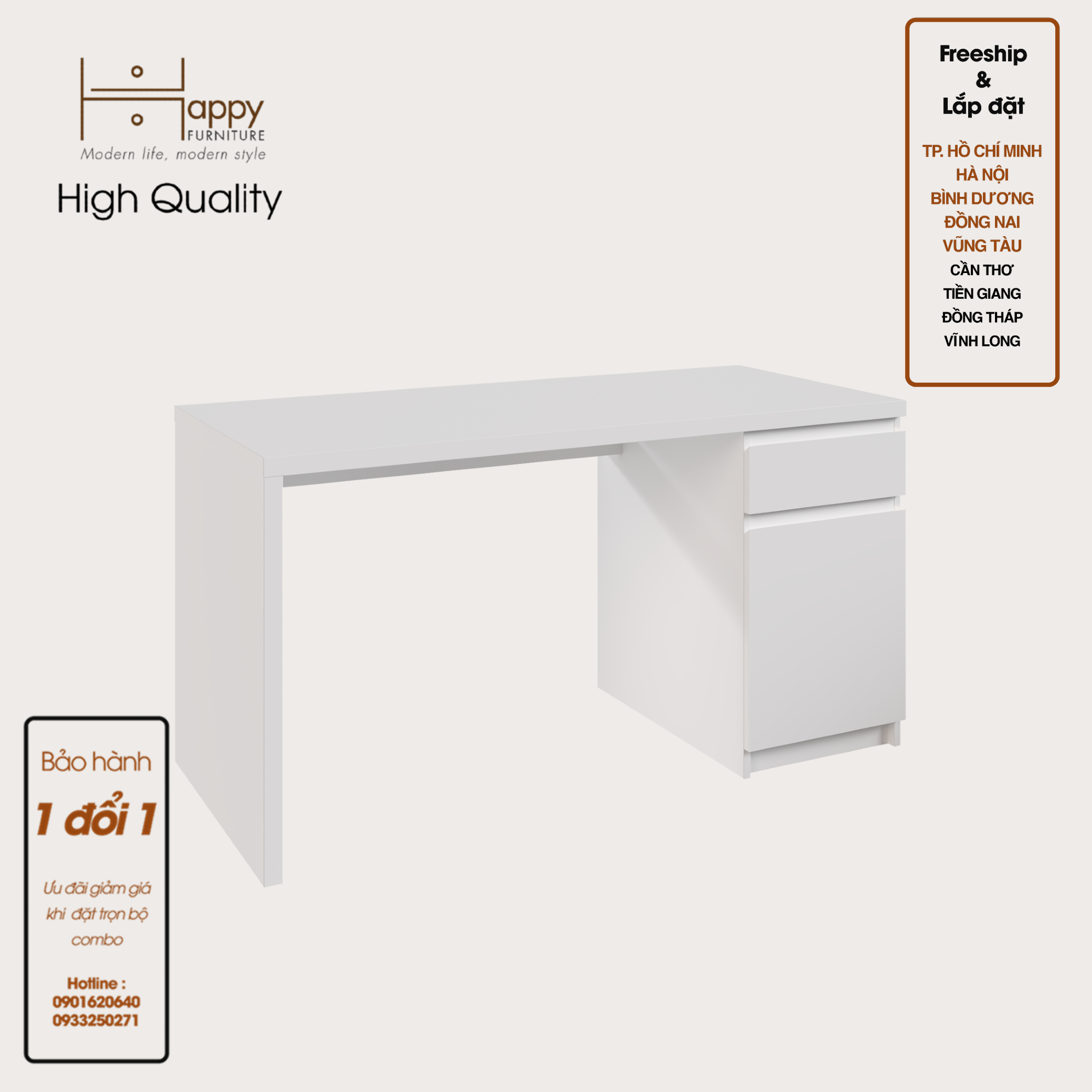 [Happy Home Furniture] DOOBIE, Bàn làm việc - 2 ngăn đựng đồ ,  140cm x 60cm x 73cm (DxRxC), BAN_002