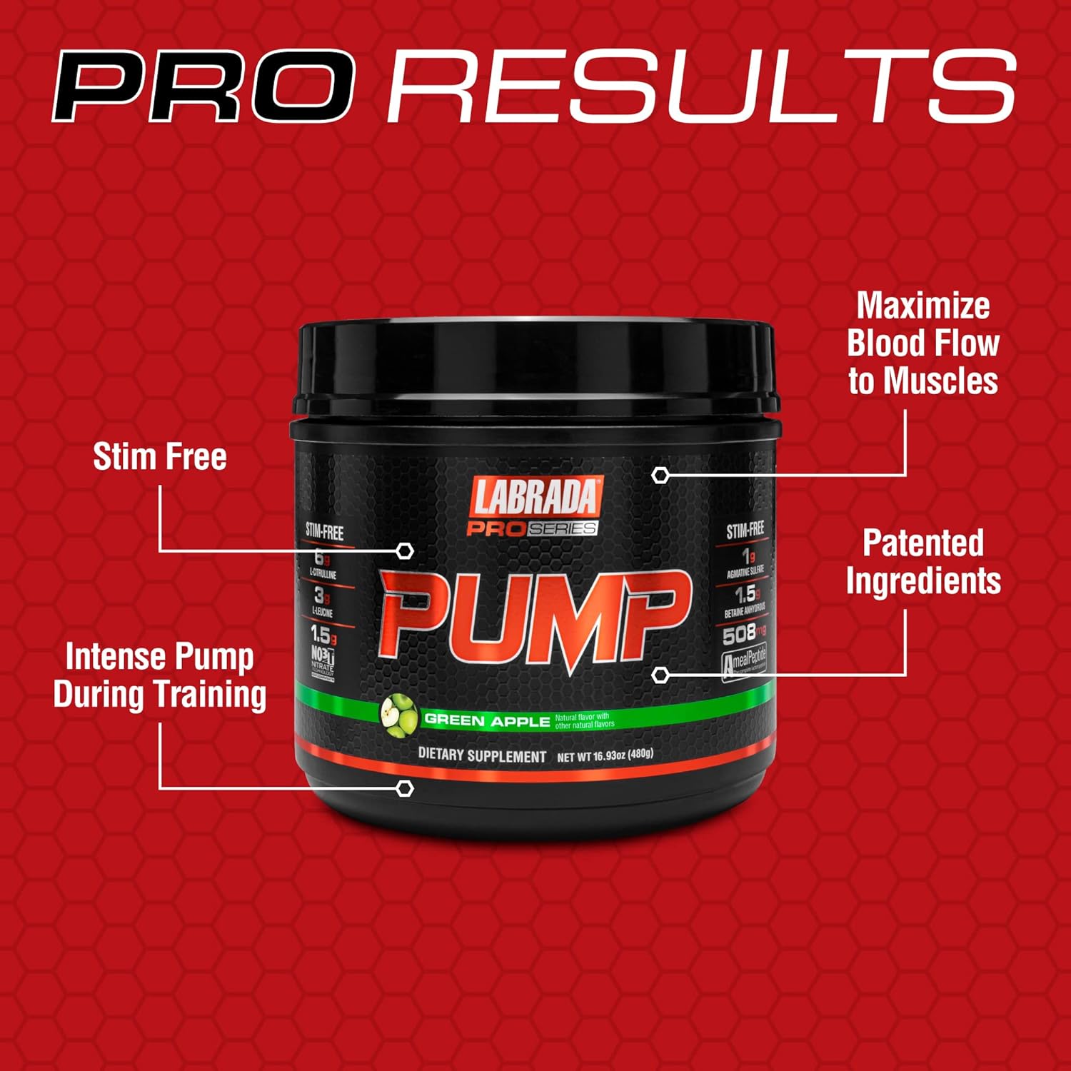 Labrada PUMP Pro Series (30 Lần Dùng), Pre-Workout Không Caffeine, Hỗ Trợ Pump Cơ, Cải Thiện Hiệu Suất