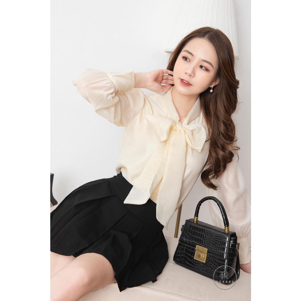 Áo sơ mi thời trang nữ dài tay cổ nơ Rosara AM229