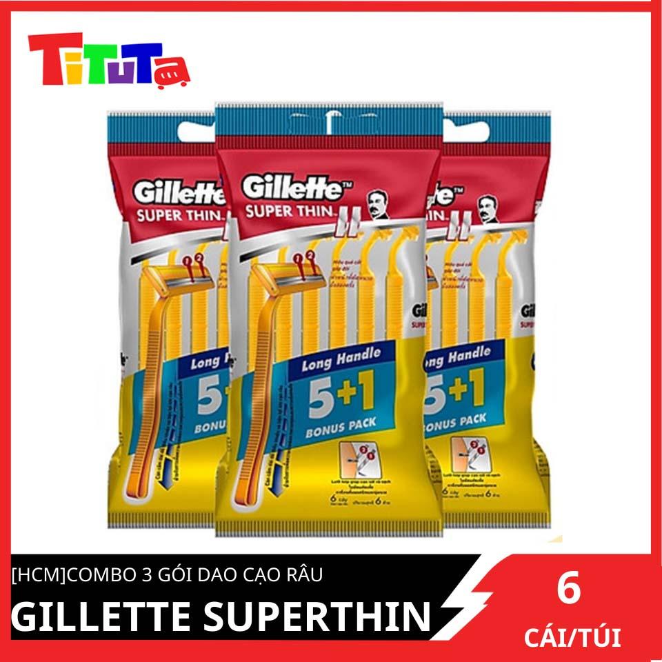 Dao Cạo Râu Gillette Cán Vàng Super Thin Ii 3 Gói Bộ 5 Cây Tặng 1