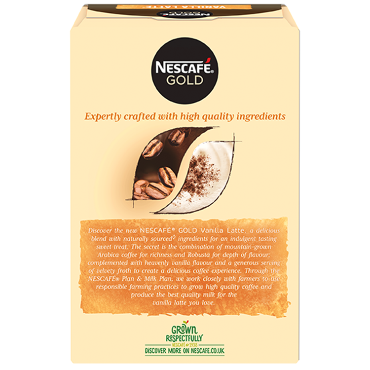 Hộp cà phê Latte hòa tan cao cấp NESCAFÉ Gold Vanilla Latte 8x18.5g [Mua 1 tặng 1 hộp bột cacao sữa Nestle 6x20,2g]