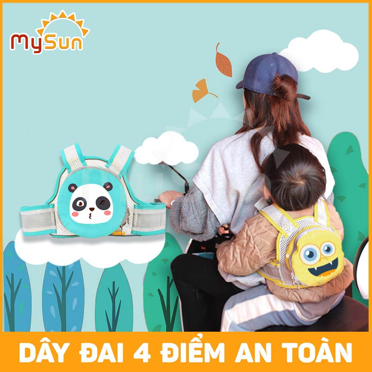 Đai ngồi đi xe máy cho bé 1 2 3 4 5 tuổi an toàn ngồi trước - sau MySun