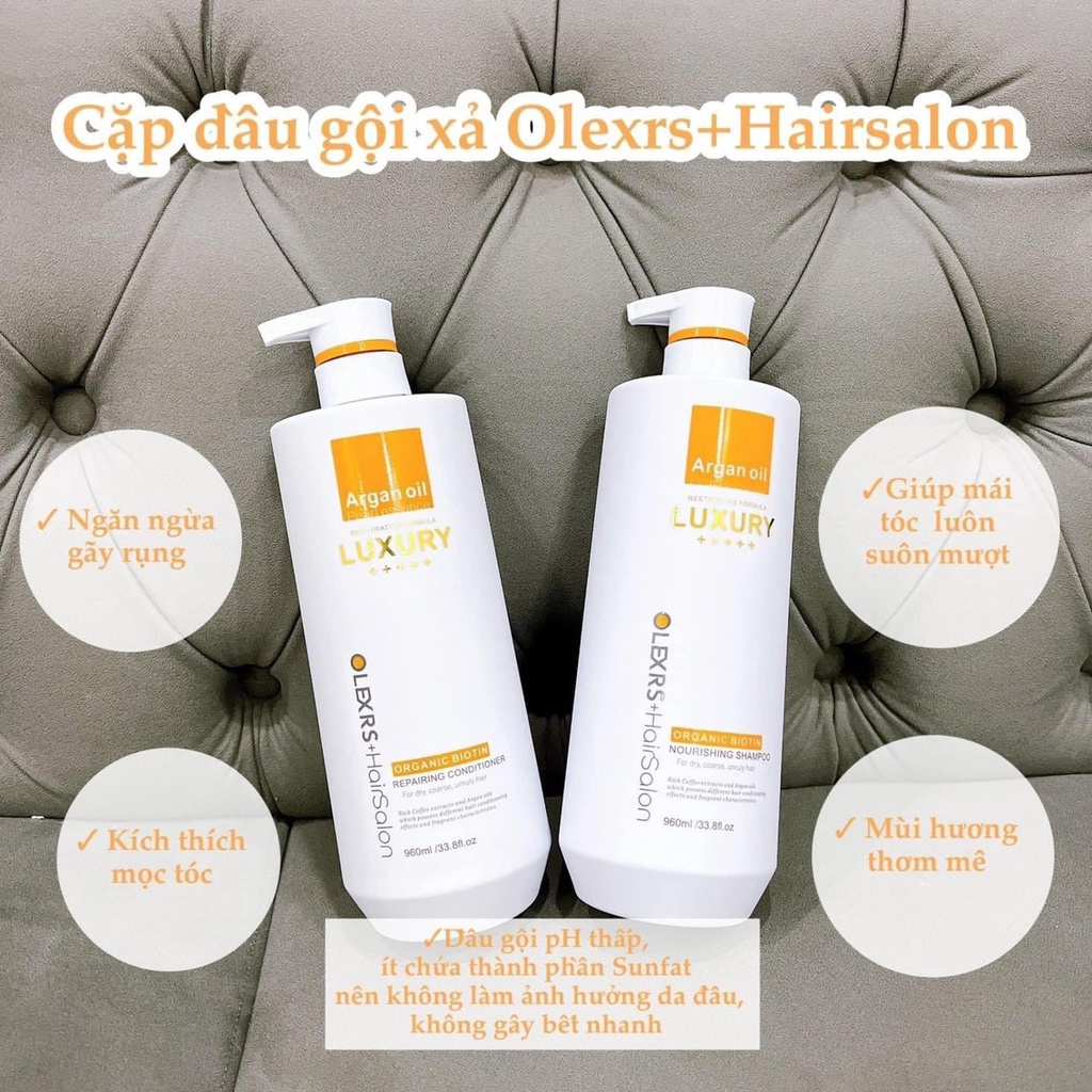 Dầu gội xả Olexrs Haisalon Luxury Argan Oil giúp tóc phục hồi hư tổn, giảm rụng tóc và kích mọc tóc