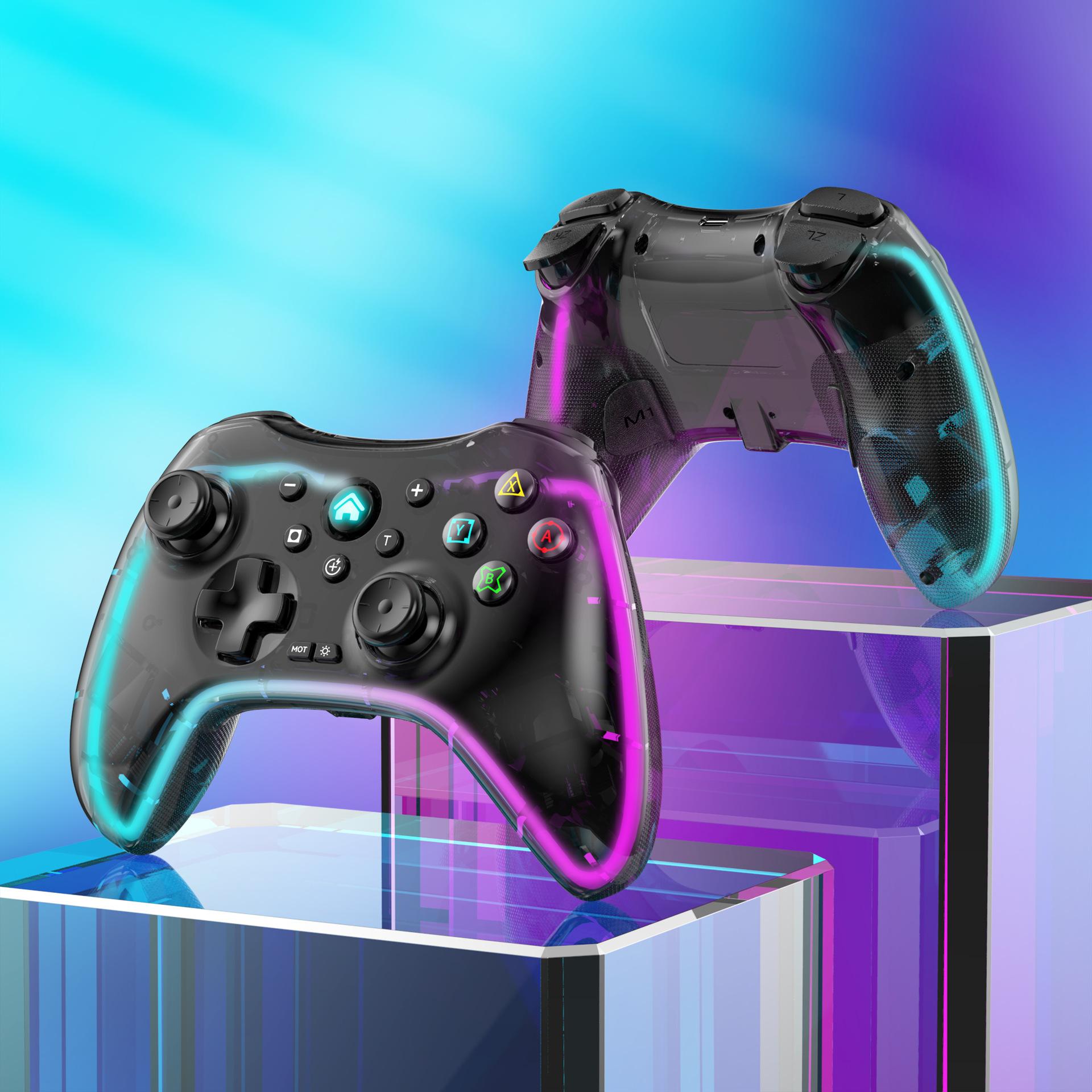 Bộ điều khiển chuyển đổi trò chơi không dây bluetooth chói RGB trong suốt theo phong cách mới nhất phù hợp với PC Android ios Tesla BYD
