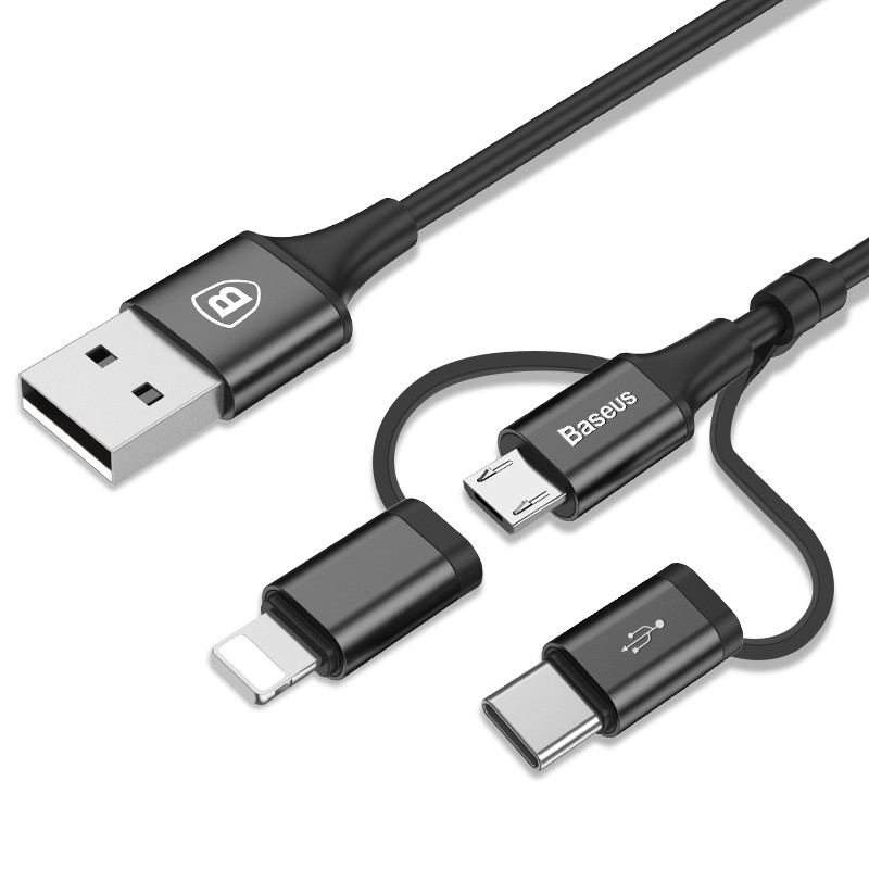 Cáp sạc, truyền dữ liệu Baseus Excellent tích hợp 3 đầu ( USB Type A to USB Type C/ Micro USB/ Lightning Fast Charging Cable)