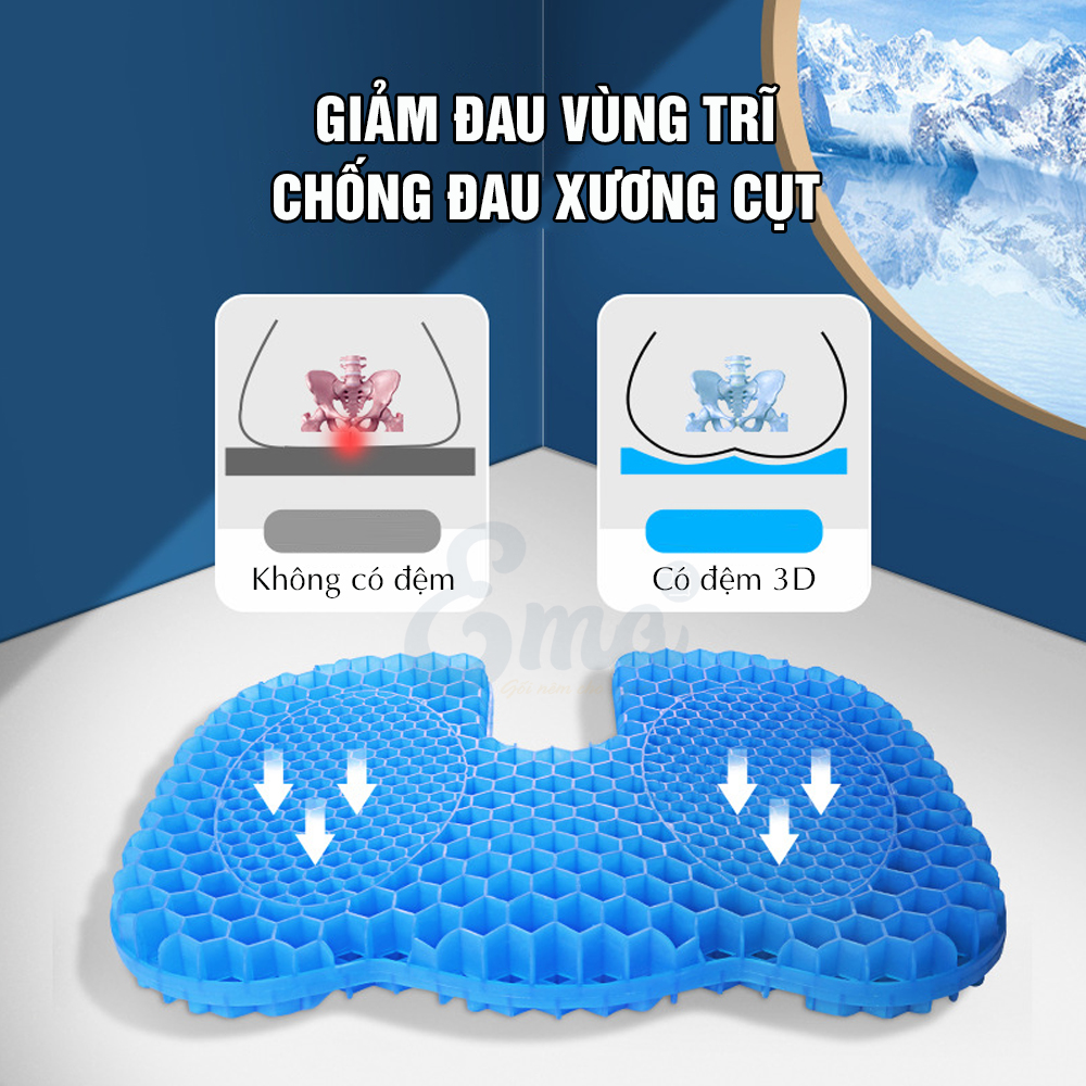 Đệm ngồi 3D Silicon EMA thế hệ 3 cao cấp - Cấu trúc tổ ong thông minh - Chống đau mỏi trĩ, xương cụt, thâm mông, xệ mông cho dân văn phòng, lái xe, sinh viên