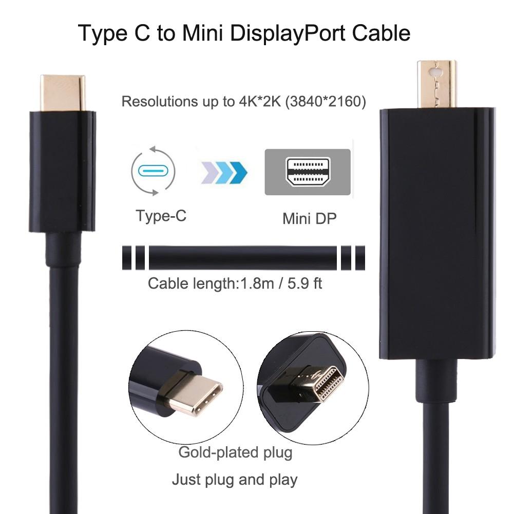 Cáp chuyển Usb Type-c ra Mini Displayport cho màn hình hỗ trợ độ phân giải 4K - cáp dài 1m8 - Hồ Phạm