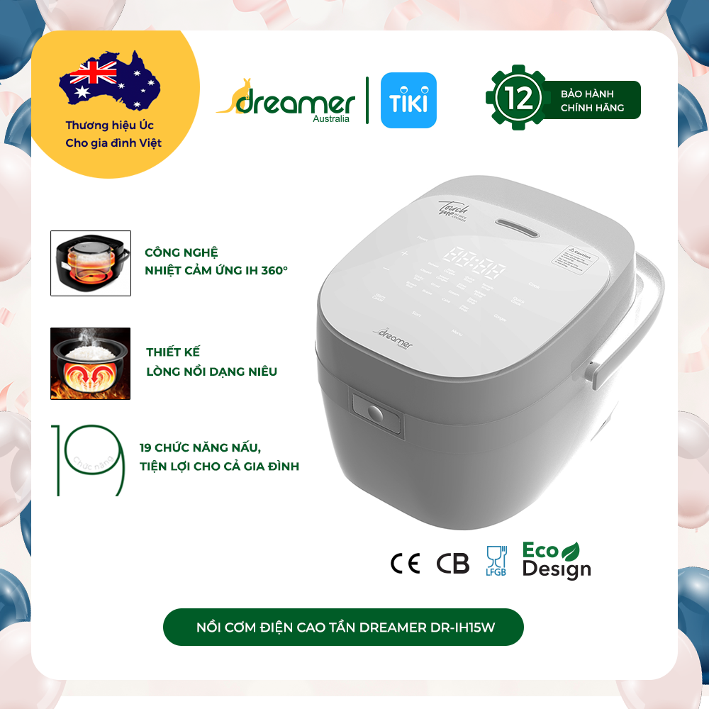 Nồi cơm điện cao tần (IH) Dreamer 1.5L  với 19 chức năng nấu ăn Dreamer DR-IH15 - Hàng Chính Hãng