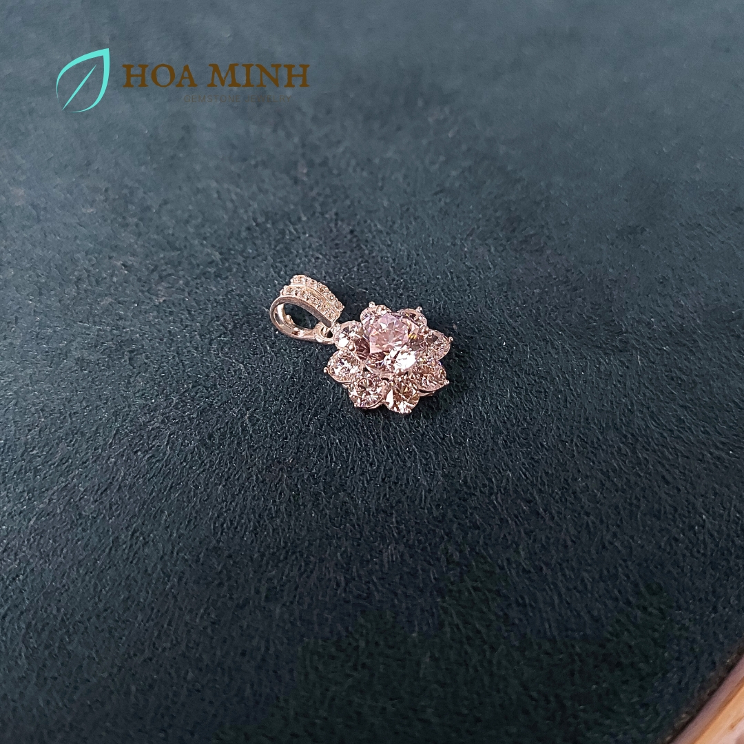 Mặt dây chuyền bạc đính đá hình hoa mai 8 cánh xinh xắn, bạc nguyên chất