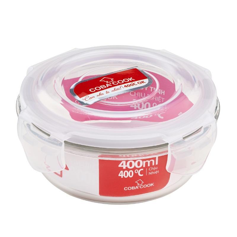 Bộ hộp thủy tinh trữ thực phẩm chịu nhiệt 1 hộp tròn 620ml 2 hộp tròn 400ml COBA'COOK-CCR6R43