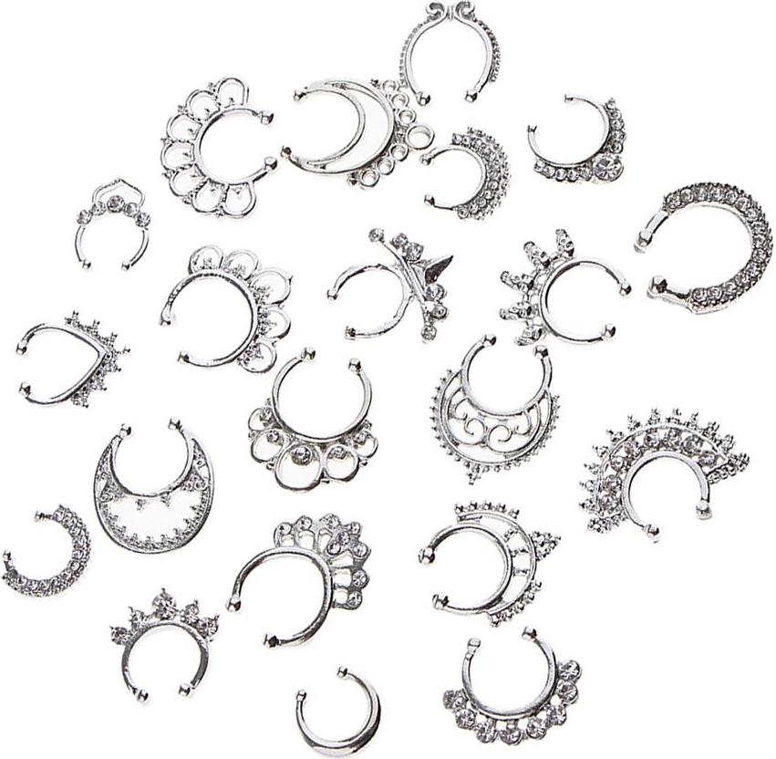 21 Pieces Crystal Fake Septum Clicker Nose Ring Non-piercing Assorted Shape Illusion Piercing Nose Ring Loop