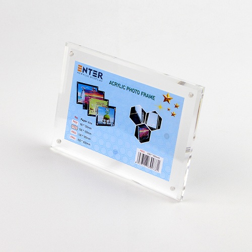Khung hình mica cao cấp Enter FR02 100x150mm mica 5mmx2, Khung ảnh để bàn chân inox, Khung bằng khen