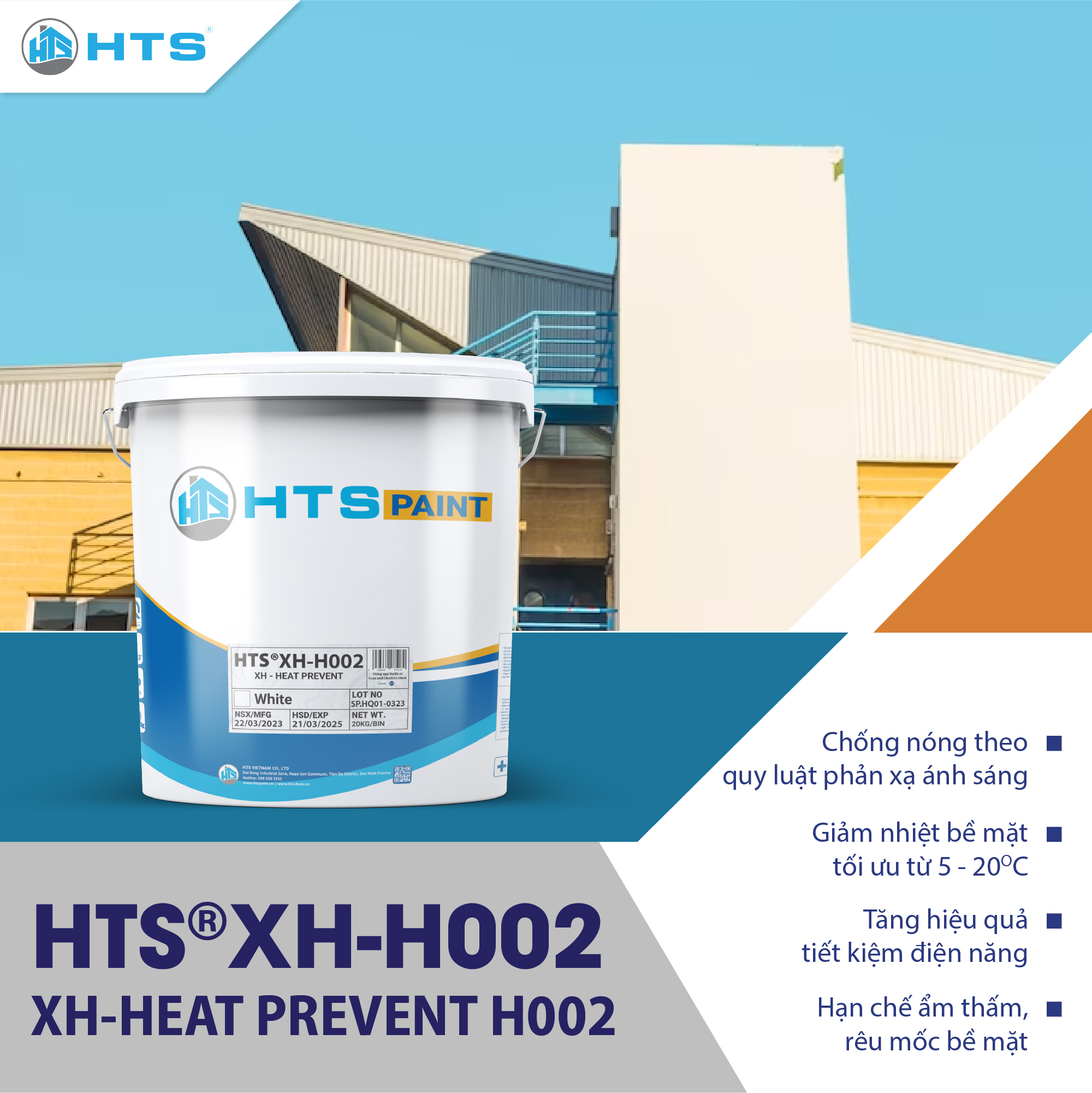 {SIÊU ƯU ĐÃI] Sơn chống nóng tường HTS XH-H002 thùng 5Kg - Giảm nhiệt 5-20 độ C