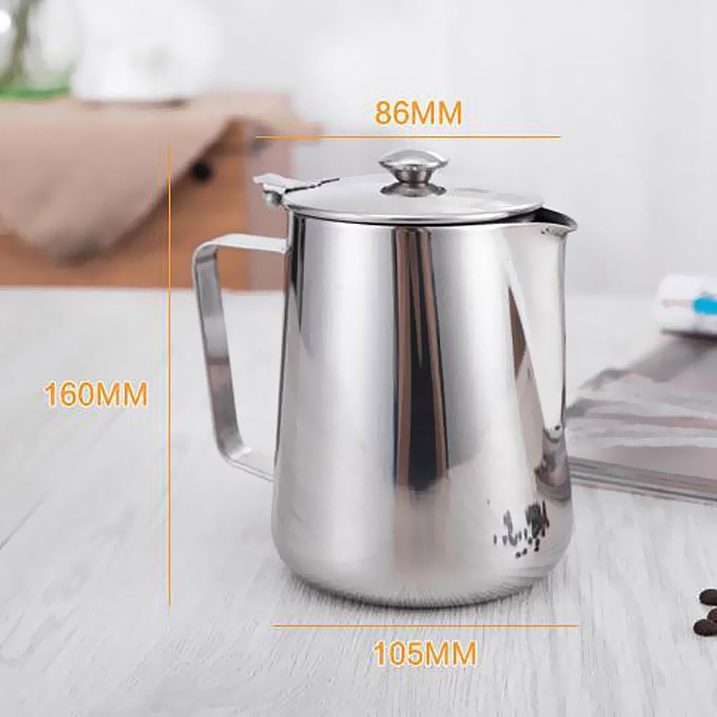 Stainless Coffee Pitcher Milk Frothing Jug Art Making 350ml+1L with Lid