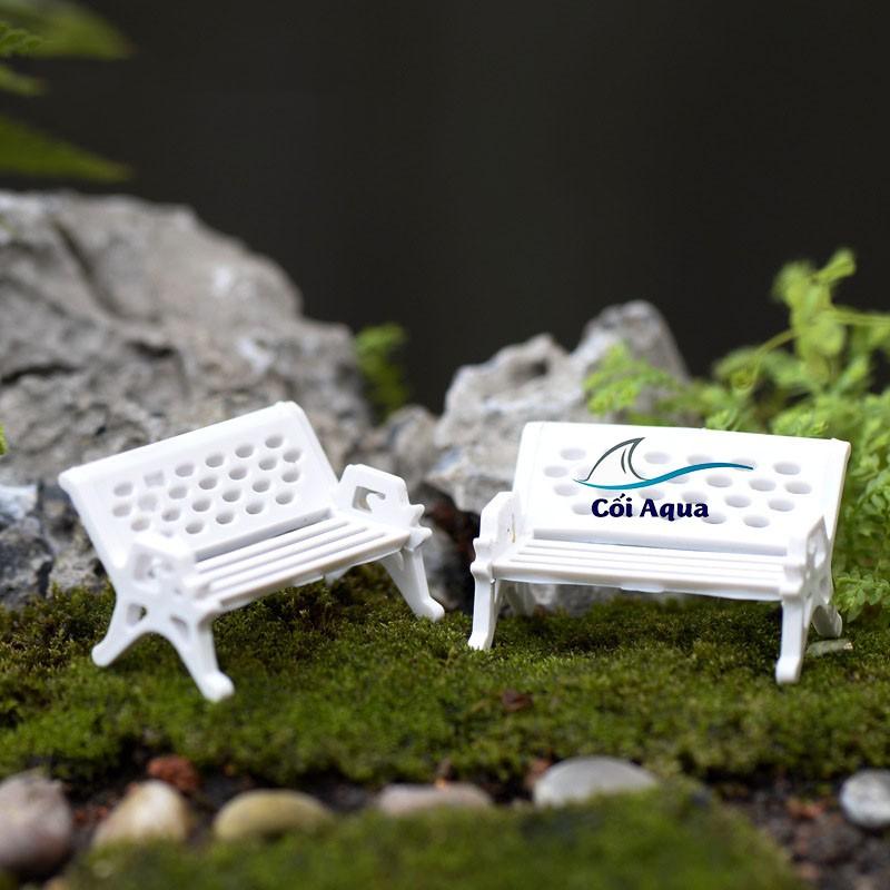 Tiểu cảnh mini Terrarium ️ Ghế công viên tiểu cảnh màu trắng trang trí sen đá, sân vườn, bể cá, bể terrarium