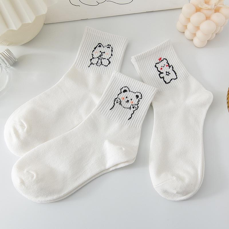 Tất cổ cao, vớ cổ cao nữ trắng hình thú dễ thương vải cotton co giãn thời trang Hàn