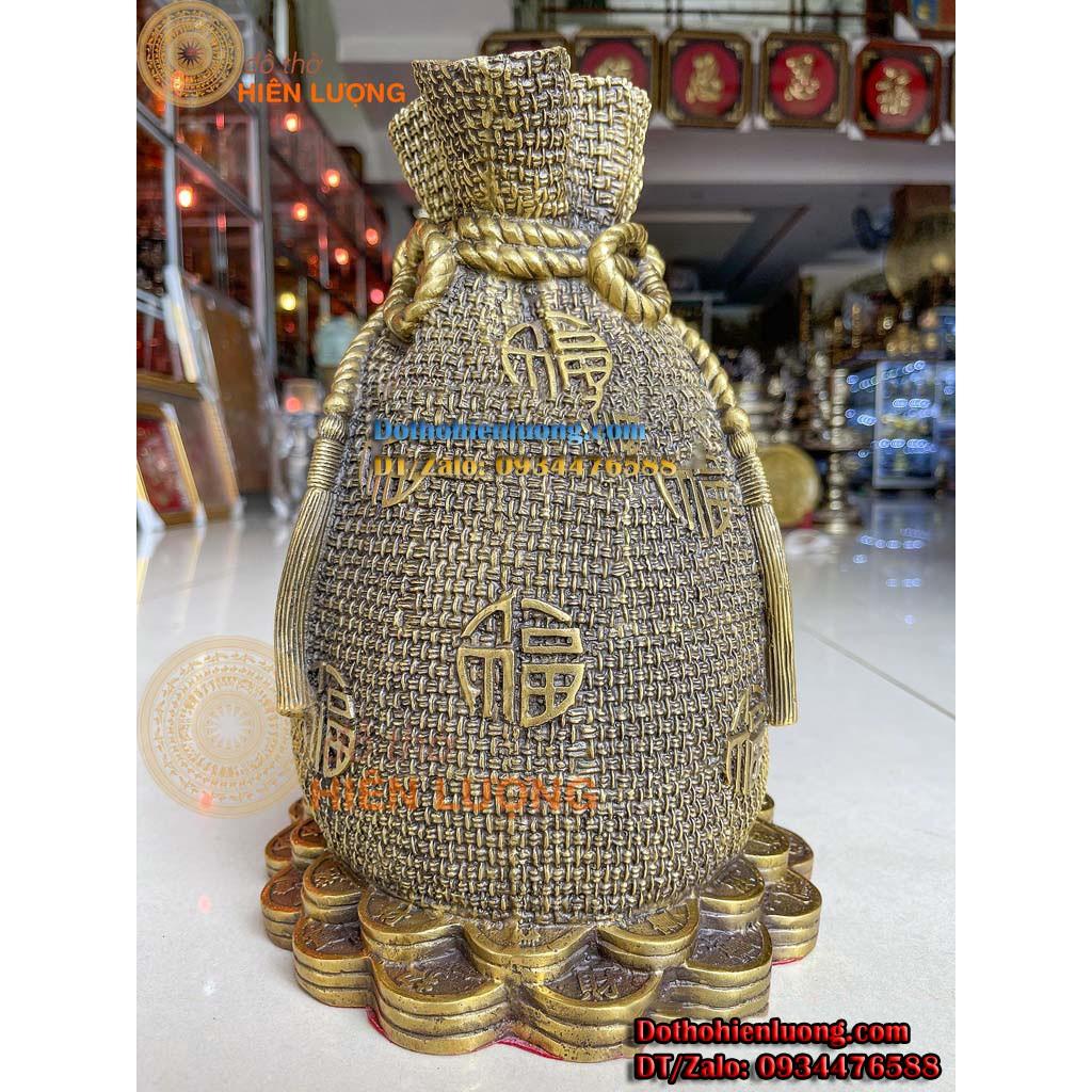 Túi Đựng Tiền Tài Lộc Bằng Đồng Phong Thủy Cao 30cm Đẹp