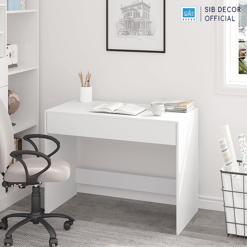 Bàn Gỗ Đơn Giản Kèm Ngăn Kéo Màu Trắng Thương Hiệu SIB Decor BLV92