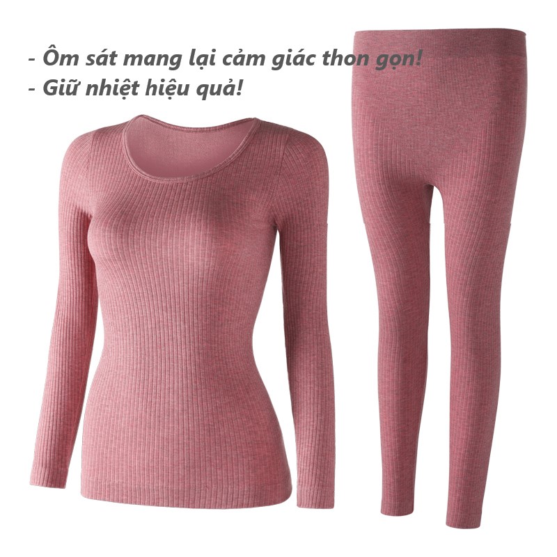 Bộ giữ nhiệt nữ mặc nhà thu đông Đẹp Rẻ - Bộ quần áo giữ nhiệt nữ henny roe màu hồng nâu đen xám dài tay