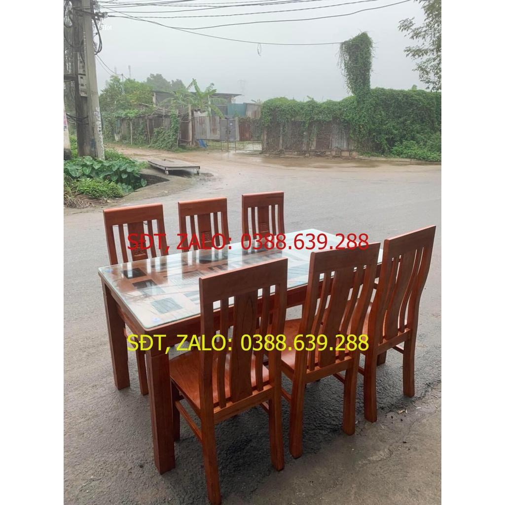 Bàn ăn chữ nhật 2 tầng gỗ xoan đào