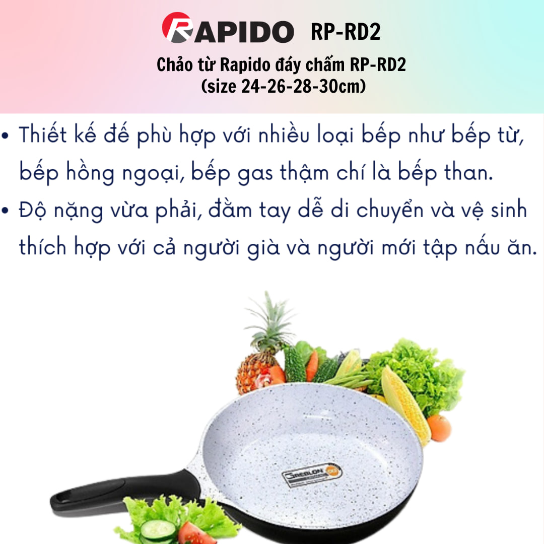 Chảo từ Rapido đáy chấm RP-RD2 dùng cho mọi loại bếp - (24-26-28-30cm) - HÀNG CHÍNH HÃNG