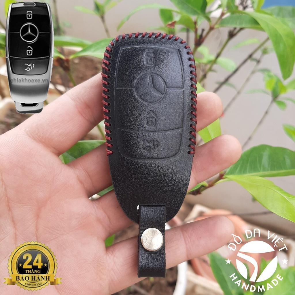 Bao da chìa khoá Mercedes handmade da thật, bao da chìa khoá Mec có khắc tên và sđt