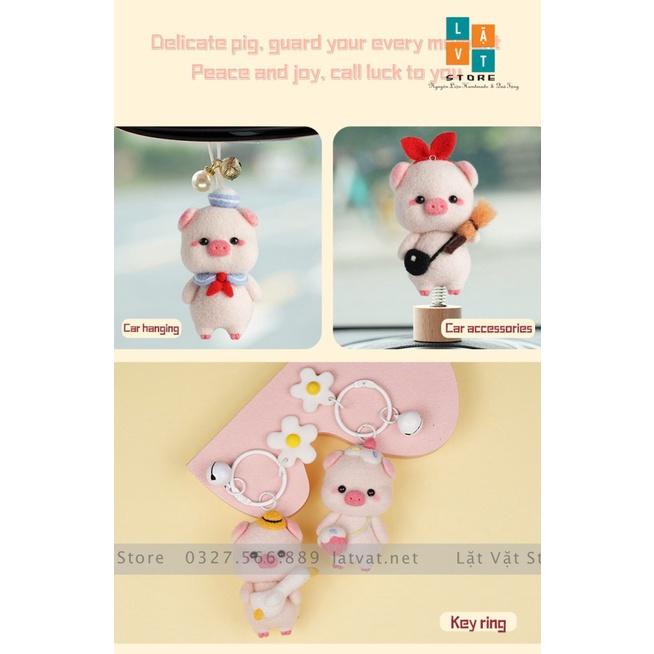 Bộ kit len chọc Gia Đình Heo Dễ Thương làm quà DIY, móc khoá từ handmade, có hướng dẫn - Needle felting Pig Familyđồ