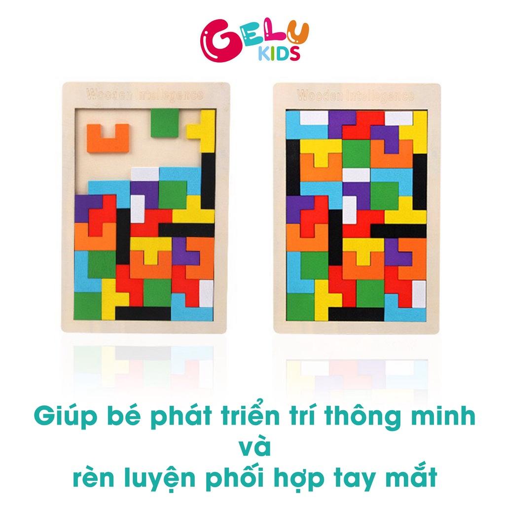 Đồ chơi xếp hình bằng gỗ, trò chơi xếp gạch Tetris phát triển tư duy cho trẻ - GLDC02
